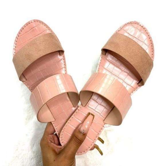 Double Strap Croc & Faux Suede Sandals - Picture 6 of 6